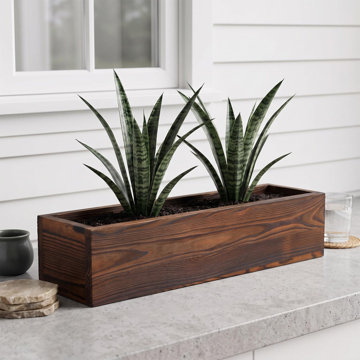 Novabright 24 Inch Wood Window Planter Box with L-Bracket,Wood Color
