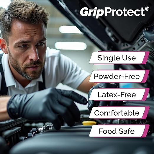 GripProtect Precise Black 5 Nitrile Exam Gloves | 5 Mil Thickness | Chemo-Rated | Medical, Law Enforcement, Tattoo, Dental, Janitorial, Food & Agriculture (XL, 100)