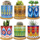 Ascrafter Mandala Succulent Pot with Drainage Hole & Bamboo Coaster, Small Plant Pots, Bohemian Ceramic Succulent Planter Pot for Small Plant-6 Pack