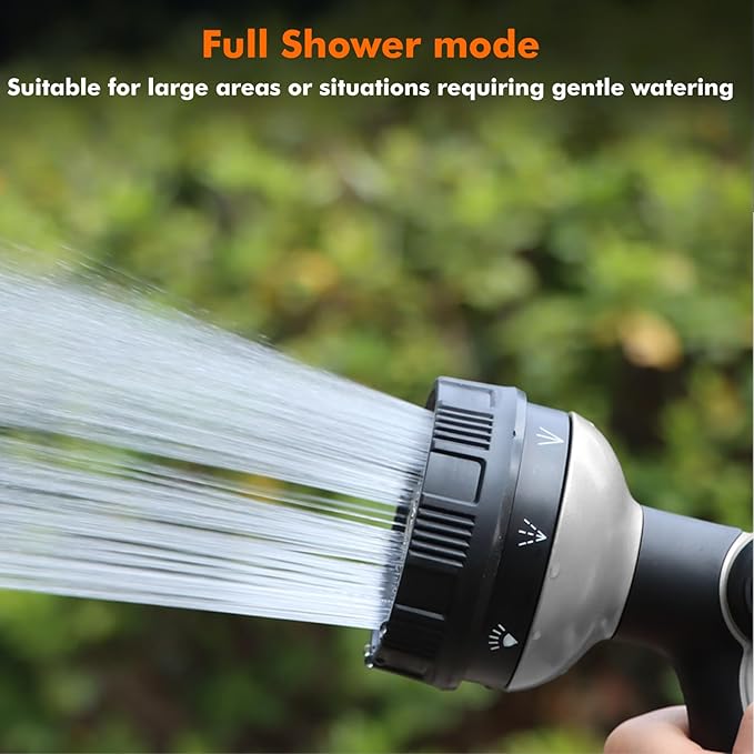 RESTMO Full Shower Hose Nozzle, Metal Spray Nozzle for Garden Hose, 8 Spray Patterns, Water Hose nozzle with Thumb Control, Ideal for Outdoor Lawn & Plant Watering, Car & Pet Washing, Silver