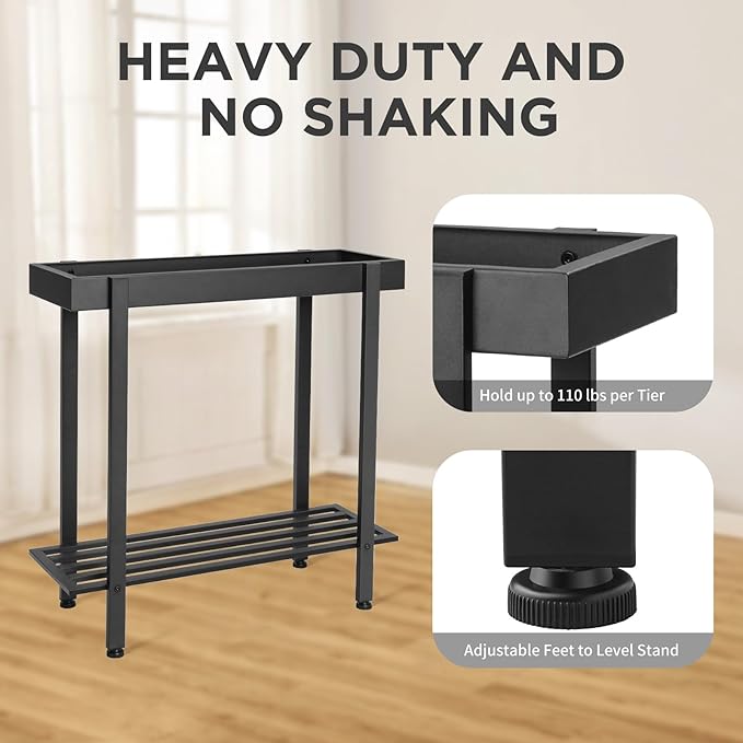 Honla 2 Tier Window Tall Plant Stand Shelf with Tray,Metal Plant Table Bench for Indoor and Outdoor Multiple Plants,26" L x 8.66" W x 24.40" H,Black
