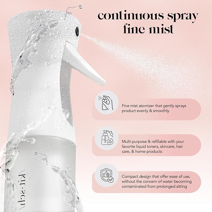 Kitsch Continuous Spray Bottle for Hair – Fine Mist Water Mister & Water Spray Bottle – Recycled Hair Spray Bottle – Spray Bottles for Cleaning, Styling, Plants & More – White, 150ml