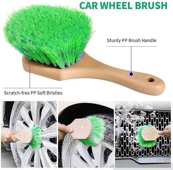 62'' Car Wash Brush with Long Handle, Scratch-Free Soft Bristles Sturdy Car Wash Mop, Complete Cleaning Brush Kit Wash Mitt Towel Windshield Squeegee Wheel Tire Brush for Car Truck RV Green