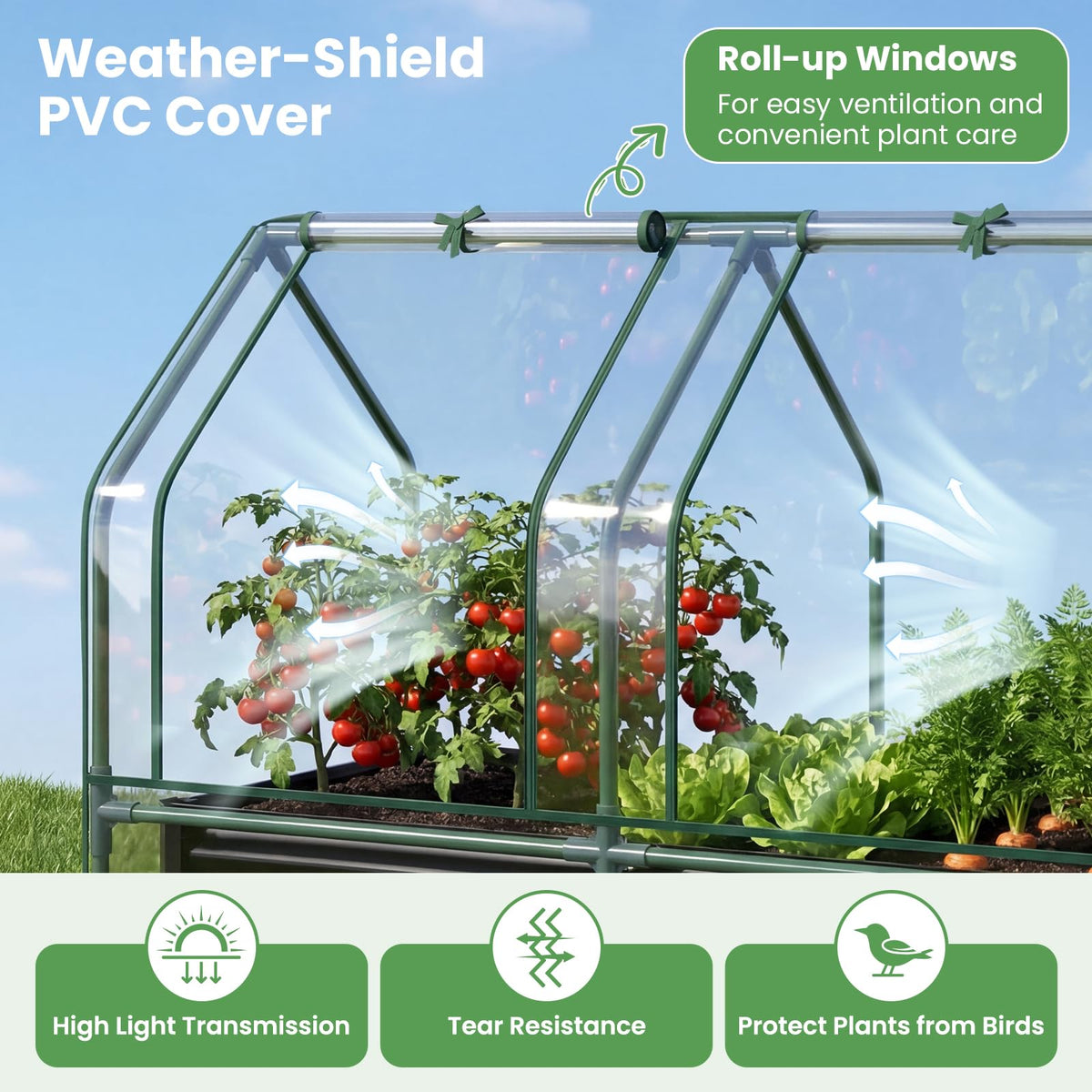 HAPPYGRILL 4 x 2 x 3 FT Galvanized Raised Garden Bed with Cover