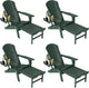 Adjustable Adirondack Chair with Retractable Ottoman Set of 4, HDPE Folding Adirondack Chair with Cup Holder, All Weather Fire Pit Chair for Outdoor, Dark Green