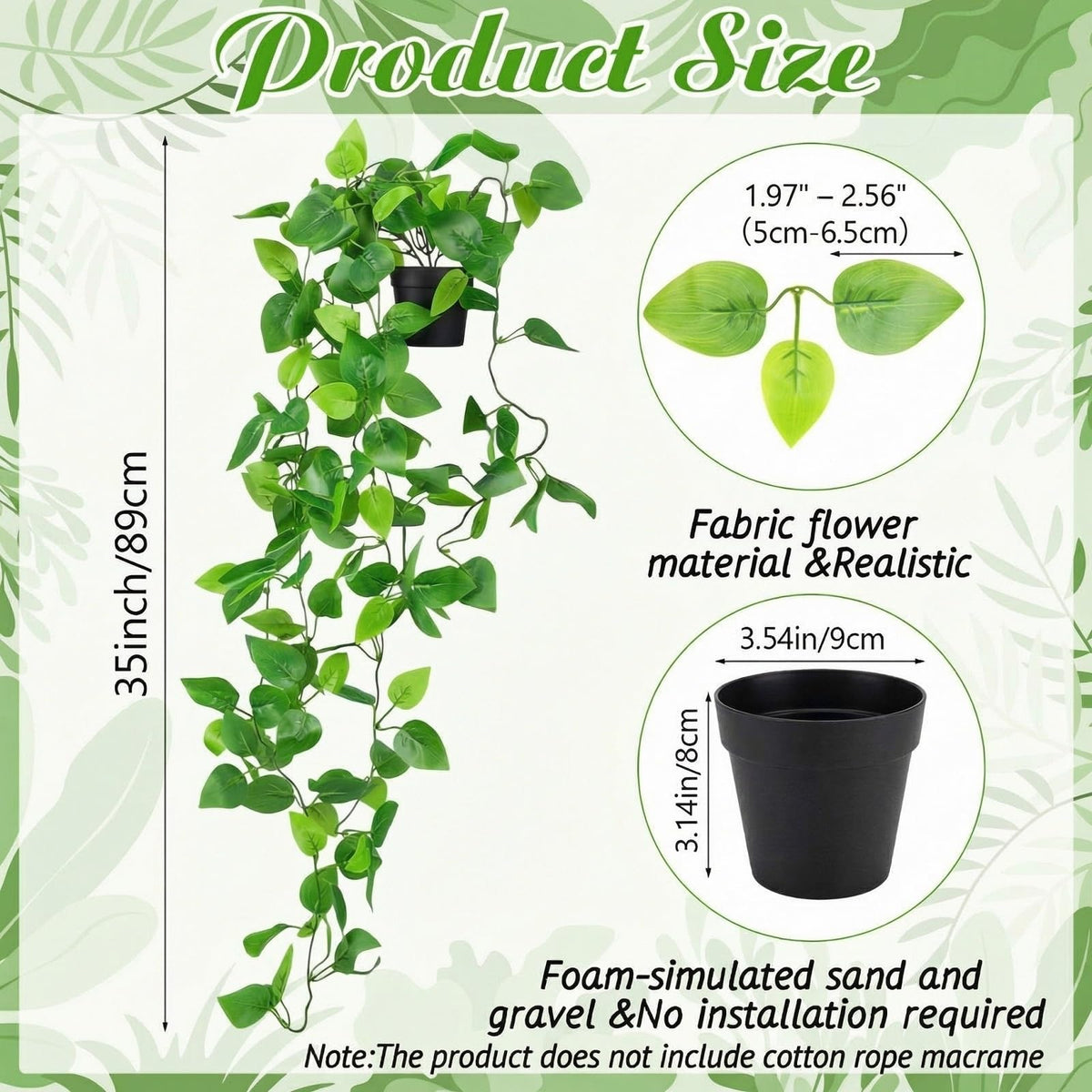 Rivvlive 4 Pack Fake Pothos Vines, 35" Fake Greenery Hanging Plants