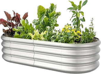 4x2x1ft Oval Galvanized Raised Garden Bed Outdoor 9-in-1 Large Metal Modular Planter Box Raised Beds for Gardening,Vegetables,Fruits,Flowers & Herbs (Silver)