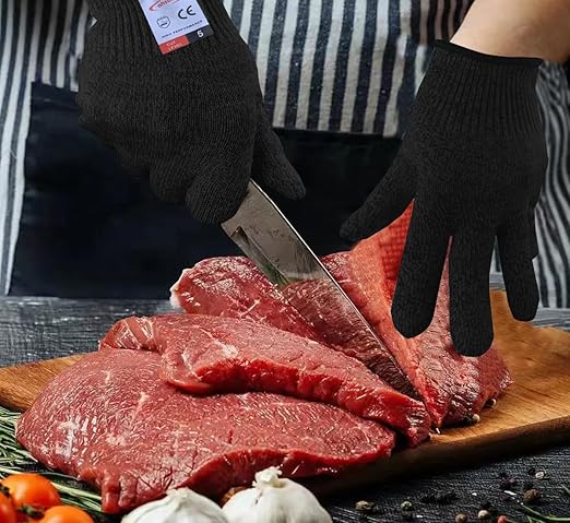 Cutting Gloves, 2 Pairs of Cut Resistant Gloves Food Grade, Cut Resistant Gloves for Kitchen, Oyster Shucking, Fish Fillet Processing, Carving Wood and Gardening(Small-Black)