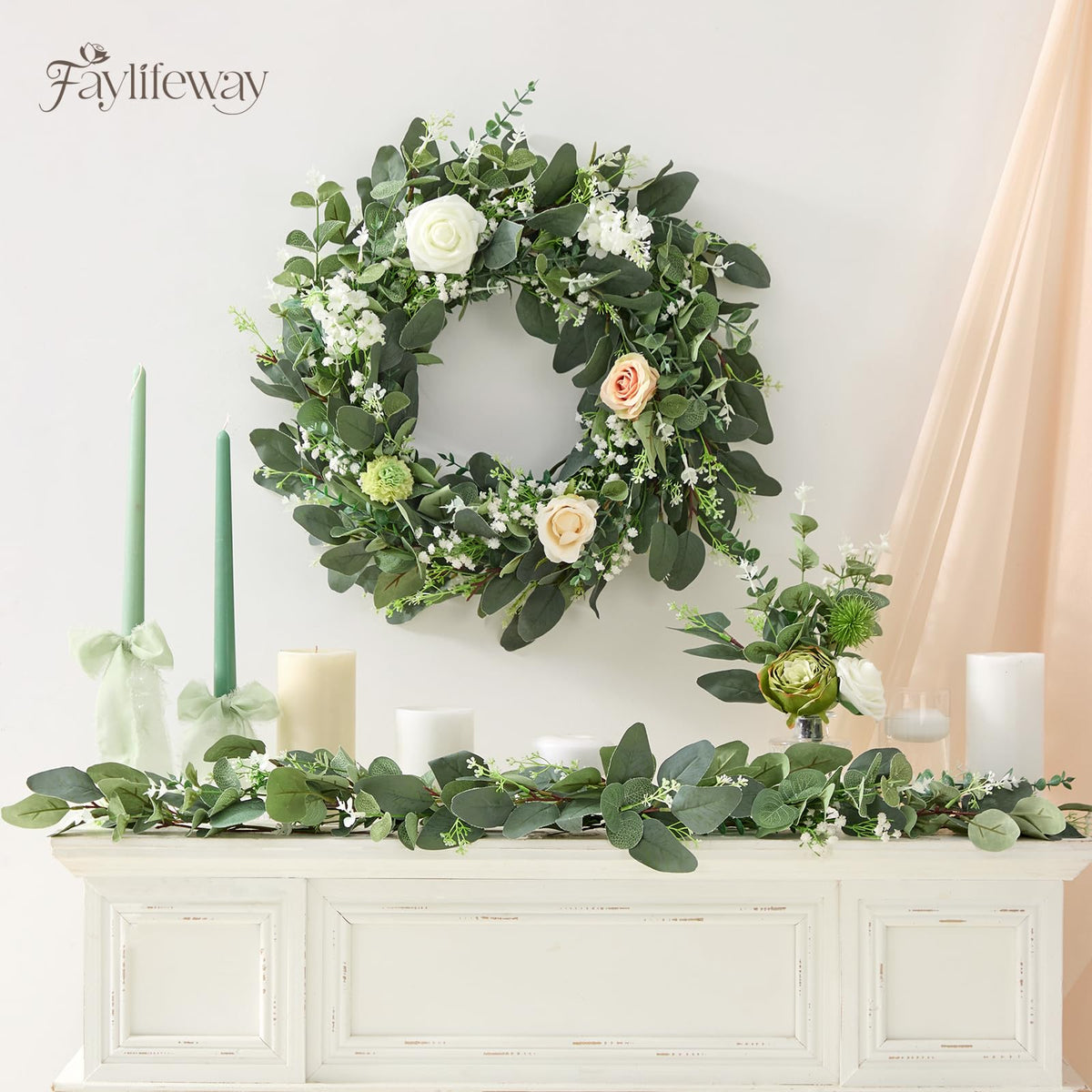 Faylifeway 240 Pcs Artificial Eucalyptus & Baby Breath Greenery Stems