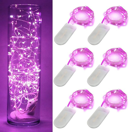 OakHaomie 6 Pack Fairy Lights Battery Operated No Remote LED Starry String Lights 30 Micro Starry LEDs on 10ft Copper Wire Light for DIY Wedding Centerpiece Table Decorations (Pink)