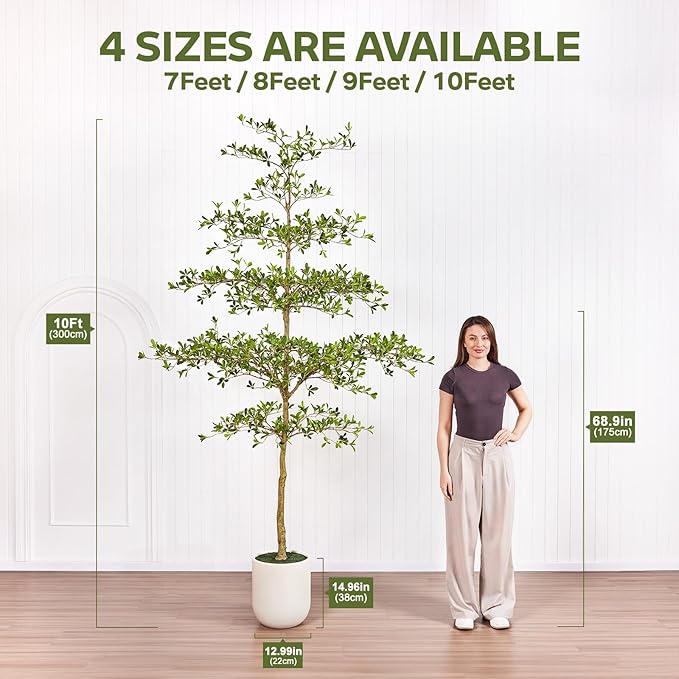 10FT Artificial Black Olive Tree Indoor with White Planter – Tall Luxury Faux Olive Tree, Mediterranean Architectural Statement Decor for Living Room & Office,VN232