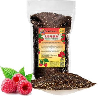 Gardenera Premium Raspberry Potting Soil Mix - Optimal Blend for Thriving and Juicy Berries - 2 Quart