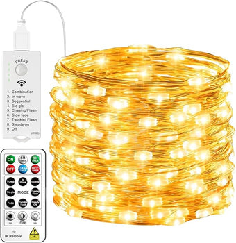 HXWEIYE Rechargeable Fairy Lights with Remote & DIY Timer, 33ft 100LED Battery Operated Twinkle String Lights, 8 Modes Decor Light for Bedroom Indoor Wedding Dorm Christmas Tree Party (Warm White)