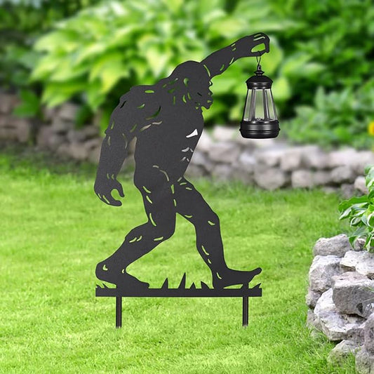 2Pack Solar Outdoor Garden Lights Stakes Solar Metal Bigfoot Lawn Deco Statue Black Bigfoot Patio Garden Decorative Stakes with Lantern Christmas Birthday Gifts for Women Mom and Grandma