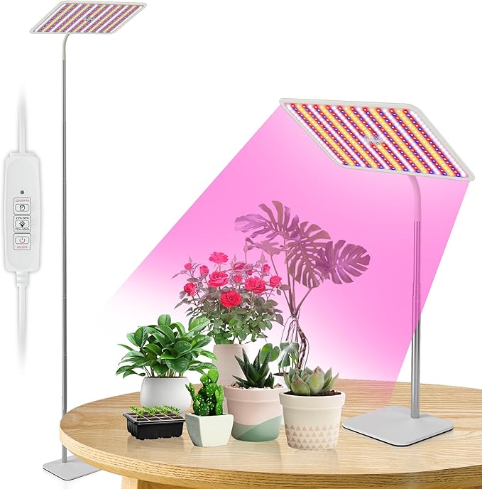 BESTVA 48W Grow Lights for Indoor Plants with Stand, Full Spectrum LED Plant Light for Indoor Plants,12-59 Inches Height Adjustable Growing Lamp with Auto On/Off Timer 4H/8H/12H, 4 Dimmable Brightness