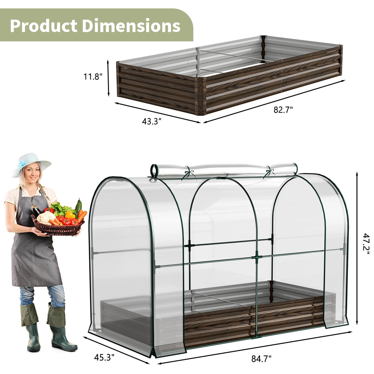 SUNYRISY Outdoor Galvanized Raised Garden Bed with Greenhouse