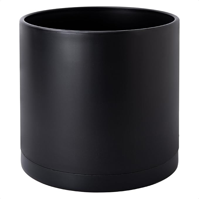 D'vine Dev 14 Inch Black Plastic Planter Pots for Plant Pot with Drainage Hole and Seamless Saucers, 74-X-B-4