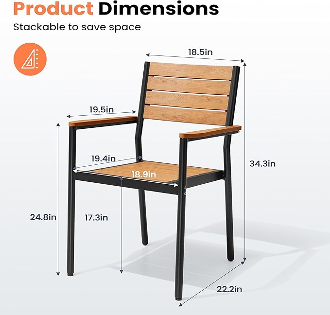 Pellebant Stackable Outdoor Dining Chairs Set of 6, Aluminum Patio Chairs with Arms, All-Weather for Garden, Lawn, Deck, Porch and Yard, Brown
