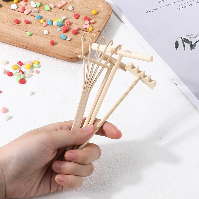 4 Pack Miniature Tabletop Rock Sand Zen Garden Accessories, Mini Zen Garden Rake Tools, Zen Sand Garden Rake Set, Small Rakes for Garden Beds, Mini Sand Stamp Rakes for Home Gift Garden Decor