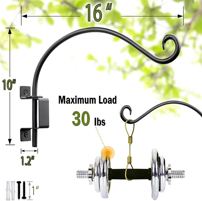 Lifyzoon Swivel Bird Feeder Hanger for Outside - 2Packs 16-Inch Swivel Plant Hooks for Outdoor, 30lbs Weight Capacity - Weather-Resistant Wall Hook for Wind Chimes, Flower Basket, Birdhouse