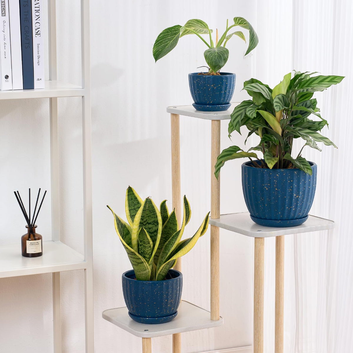4/5/6 Inches Ceramic Plant Pots with Drainage Holes and Saucer Set of 3