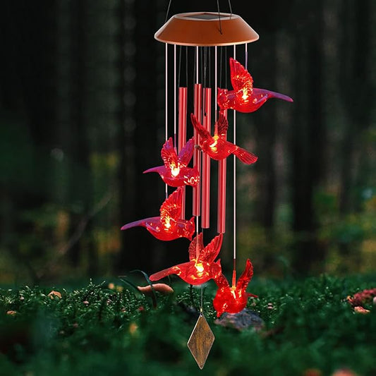 Cardinal Wind Chimes for Outside Mother Gift Red Cardinal Gifts for Women Memorial Chimes for Mom Solar Red Bird Solar Lights for Loss of Loved One Garden Cardinal Decor