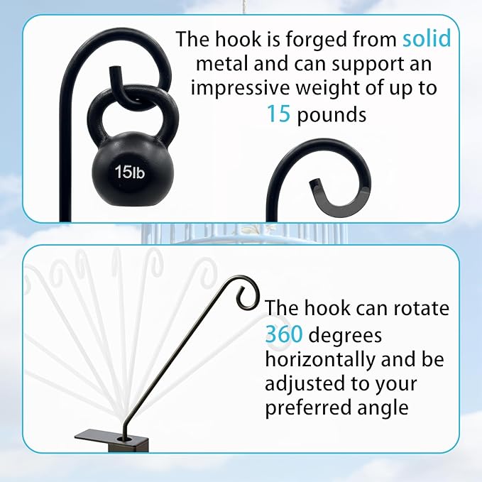 XINWXSS Deck Hook Rail Set of 4, 17 Inch Heavy Duty Deck Hook, 360 Degree Swivel Plant Hanger, Solid Metal Deck Hangers for Hanging Bird Feeders, Wind Chimes, Lanterns and Flower Pots, Black