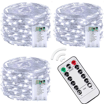 3 Pack 60 LED Fairy Lights Battery Operated with Remote, 20 FT Cool White