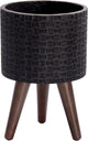 D'vine Dev 8 Inch Modern Geometric Tile Patterned Sleek Planter Pot with Stand, Indoor Outdoor Decorative Plant Holder, Distressed Black, 88-Z-A-5