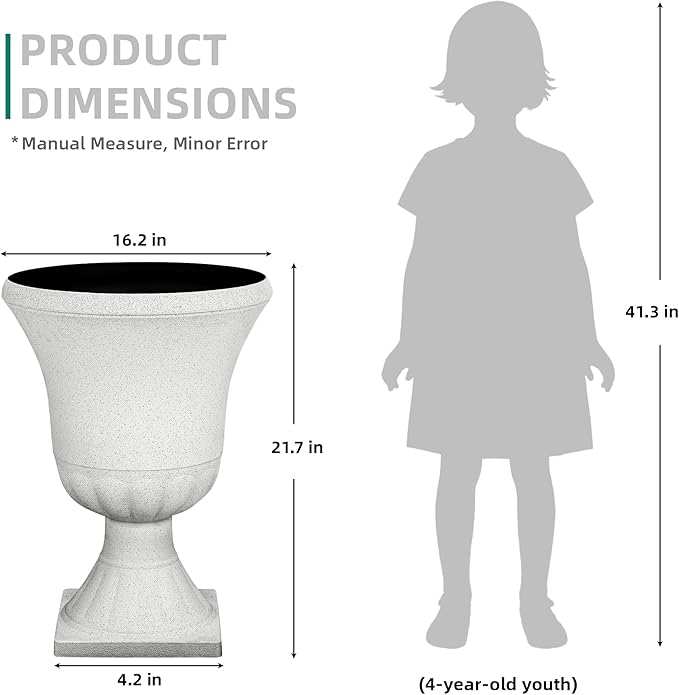 Autodaya 22" Urn Planters Outdoor Planter for Plants Set of 2 Timeless Plastic Large Flower Pot with Drainage Hole Terrazzo White Garden Pots for Porch, Patio Christmas Decor