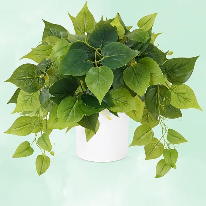 Waipfaru Faux Plants Indoor with Ceramic Pots, Realistic Small Fake Plants, Fake Plants with Pothos, Fake Potted Plants, Artificial Plant for Home Shelf Bathroom Kitchen Office Indoor Outdoor Decor