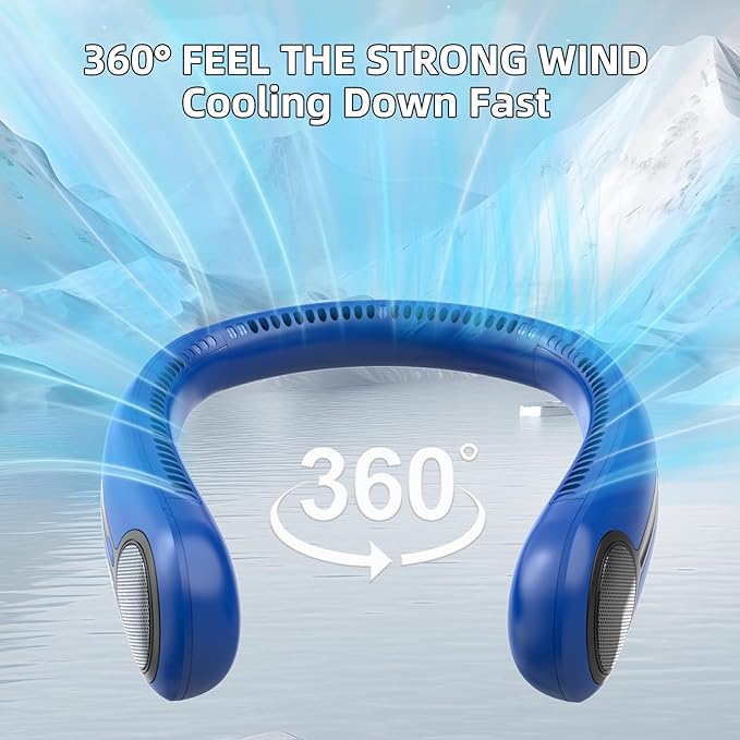 Portable Neck Fan,Hands Free Personal Wearable Bladeless Fan,6000mAh USB Rechargeable,360° Cooling,LED Display,4-Speeds,Birthday Gifts for Men Women Dad Mom,Valentines Day Gifts for Her Him (Navy)
