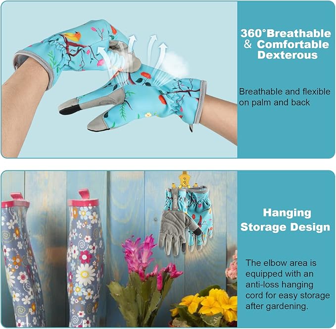 Leather-Gardening-Gloves for Women,Thorn-Proof Work-Gloves for Weeding,Digging,Planting,Pruning Yard garden Gloves