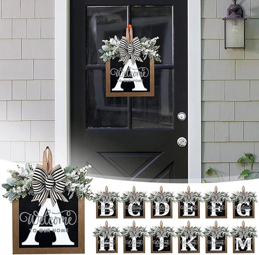 Last Name All Year Wreath, for Front Doors, Spring, Fall, 26 Last Name Letters All Year Round Wreaths, Suitable for Wedding Decorations, Home Porches, Farmhouses, Yards, Garden Decorations, Gifts (A)