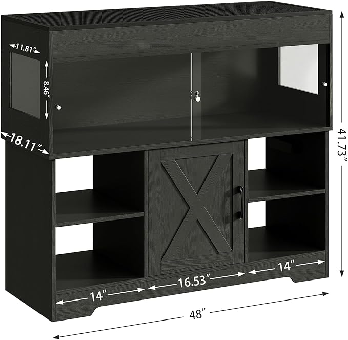 Herture 60 Gallon Reptile Tank with Stand, Terrarium Tank with Storage Cabinet, for Lizards, Skinks, Snakes, Sliding Acrylic Doors, Mesh Top, Built-in Power Outlet Black PX02RTB