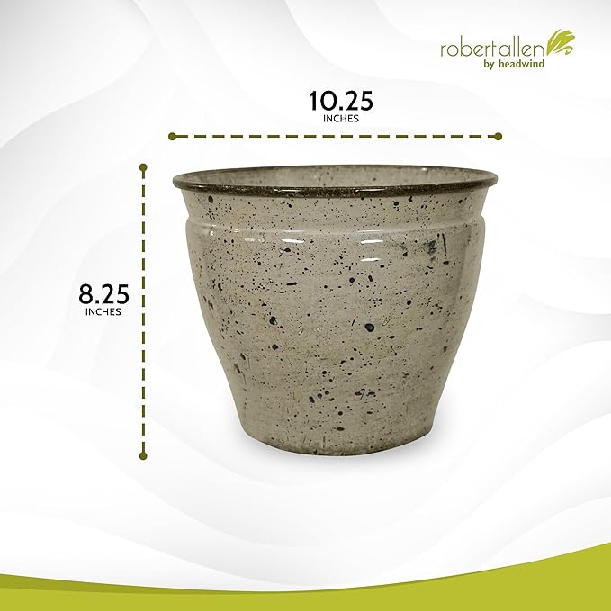 Headwind Riverside Collection – 10" Chamois Glazed Decorative Plant Pots Indoor with Drainage & Outdoor - Modern Flower Pot Weather-Resistant Lightweight Planter by Robert Allen