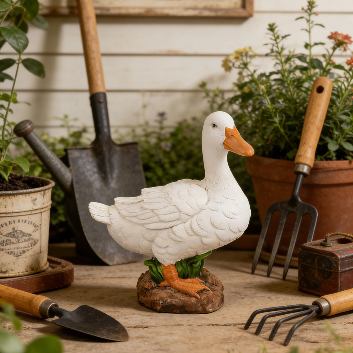AshyAtom 5.6''(H) Porch White Duck Garden Statue Outdoor Decor