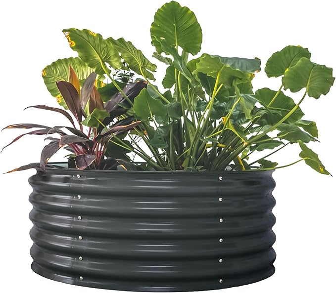 Vego garden 17" Tall 42" Round Raised Garden Bed Metal Raised Bed Planter Box for Vegetables Flowers Patio, Modern Gray