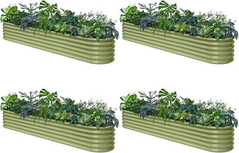 4-Pack Galvanized Raised Garden Bed 10x2x1.5 | 8x4x1.5 ft, 18" Tall Metal Planter Boxes Outdoor for Herb Vegetable, Modular Raised Flower Bed for Gardening with Zn-Al-Mg Coated - Moss Green