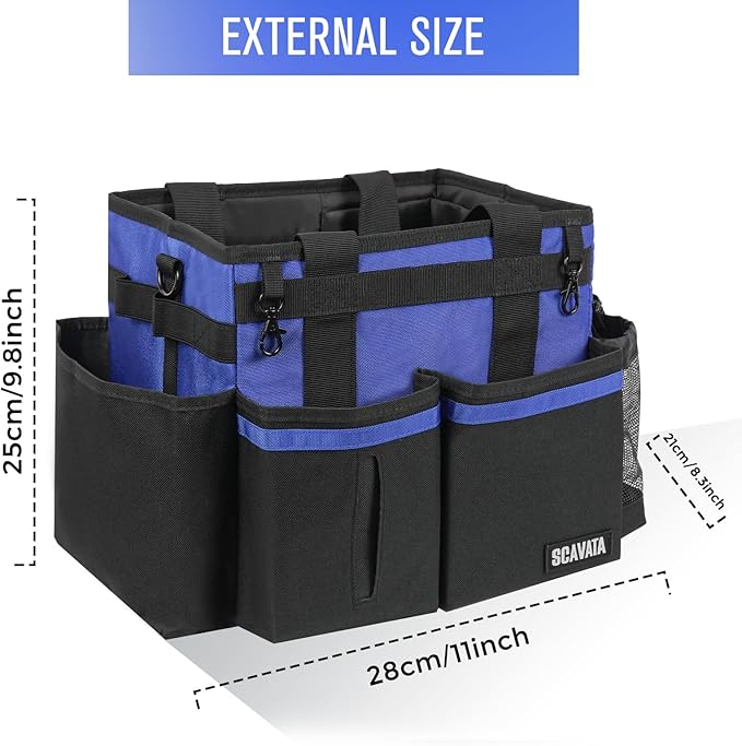 Compact Wearable Cleaning Caddy, Small Supplies Organizer with Handle & Shoulder Straps for Housekeepers, Under Sink & Car Cleaning Tool Organizer Bag (Blue)