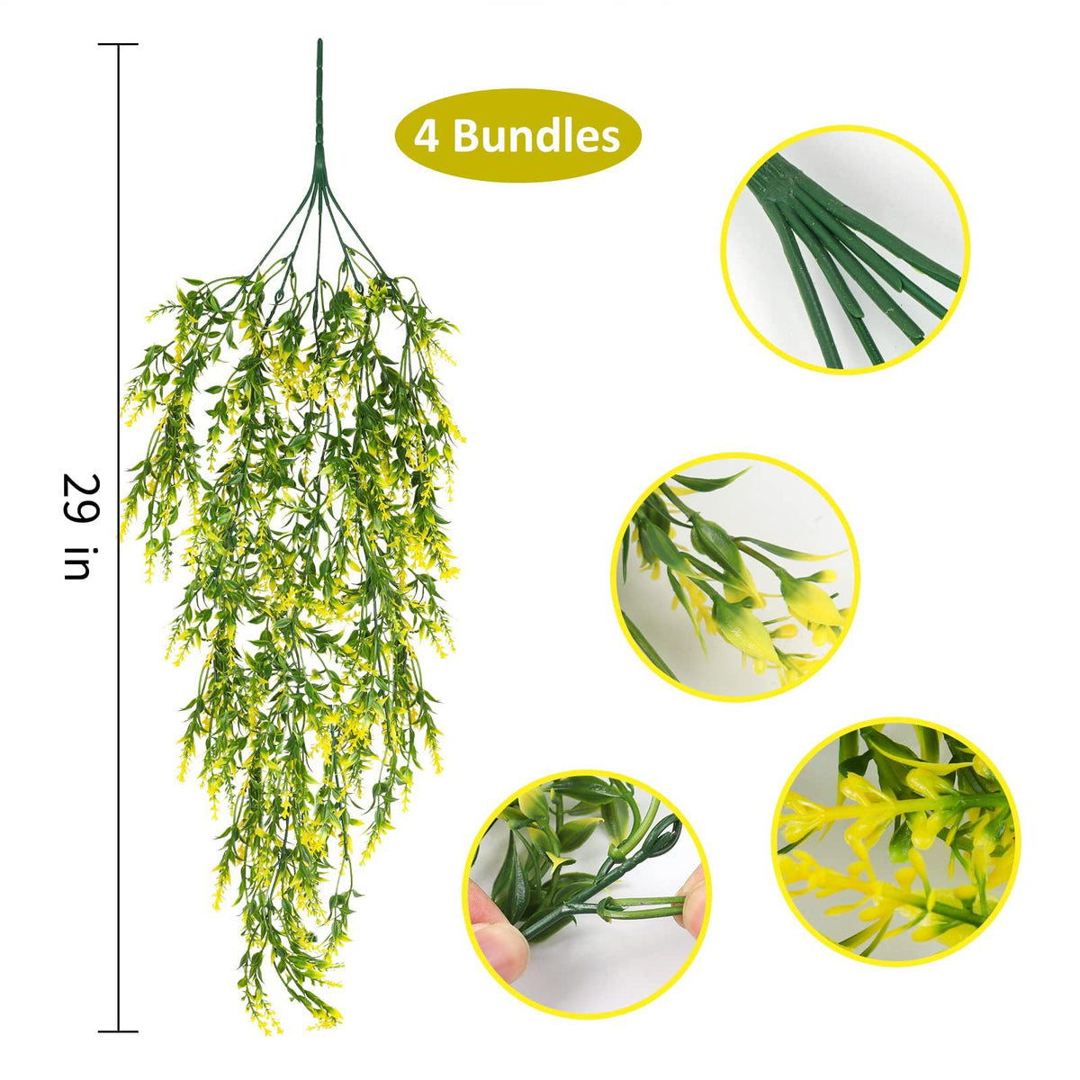 RECUTMS 4PCS Artificial Yellow Lavender Fake Hanging Plants Ivy for Outdoor