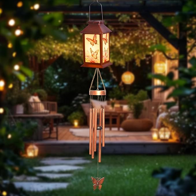 Retro Butterfly Decorative Wind Chime Gift, Solar-Powered Butterfly Wind Chimes, for Women Mom Grandmother, Garden Lawn Decorations, Thanksgiving Gifts