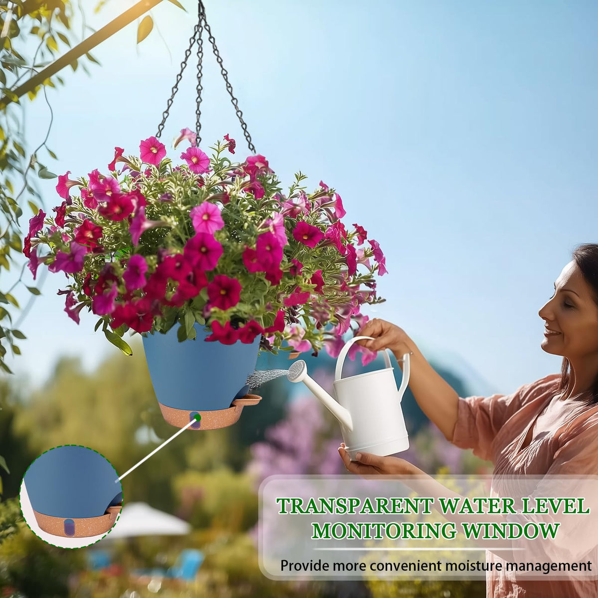 Fielda Hanging Planters for Indoor Plants 8 Inch, 2 Pack, Self Watering