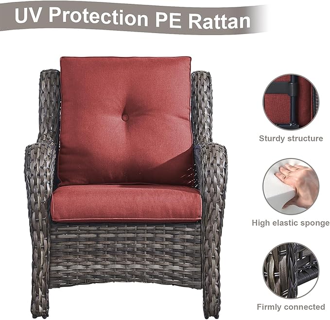 HUMMUH 4 Pieces Patio Furniture Set Wicker Patio Chairs Set of 2 with Ottomans Rattan Outdoor Furniture Conversation Set for Yard,Garden,Porch