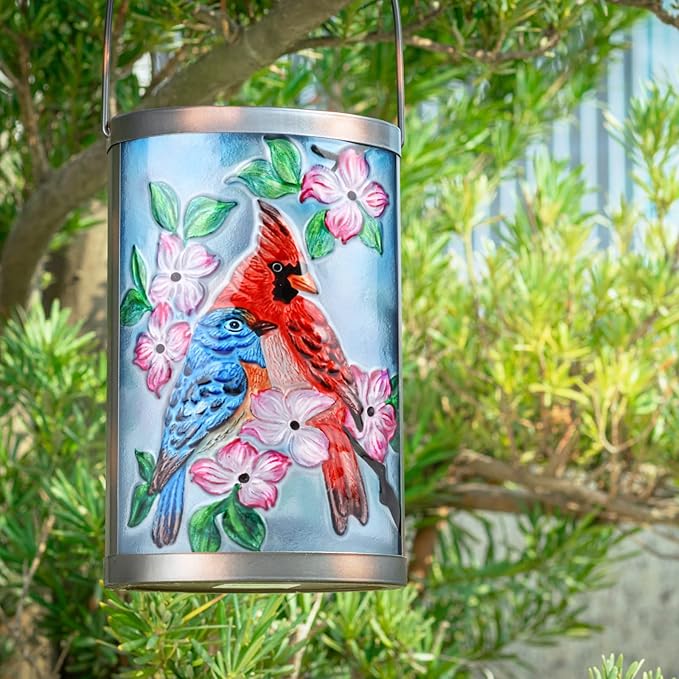Hanging Solar Lantern Outdoor Bluebird Waterproof LED Cardinal Light Decorative Tabletop Lamp for Patio Garden Yard Decor