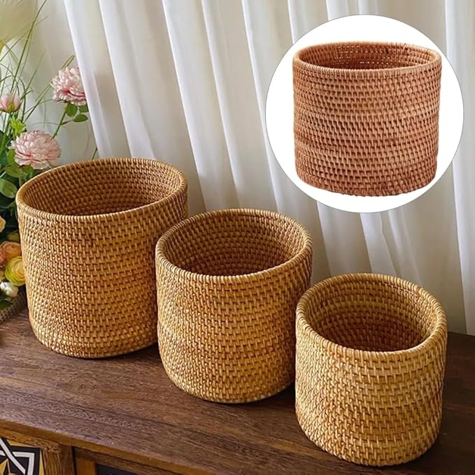 Baskets Wicker Woven Storage Rattan Round Can Trash Fruit Seagrass Empty Bread Large Laundry Planter Blankets (20X20CM)