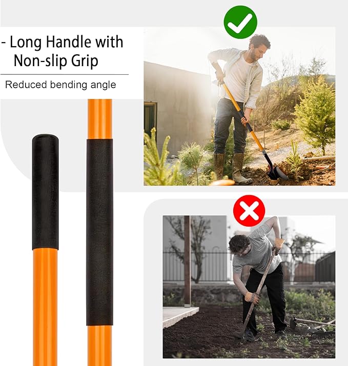 VNIMTI Heavy Duty Gardening Shovel, 56 Inch Round Blade with Fiberglass Handle (Orange)