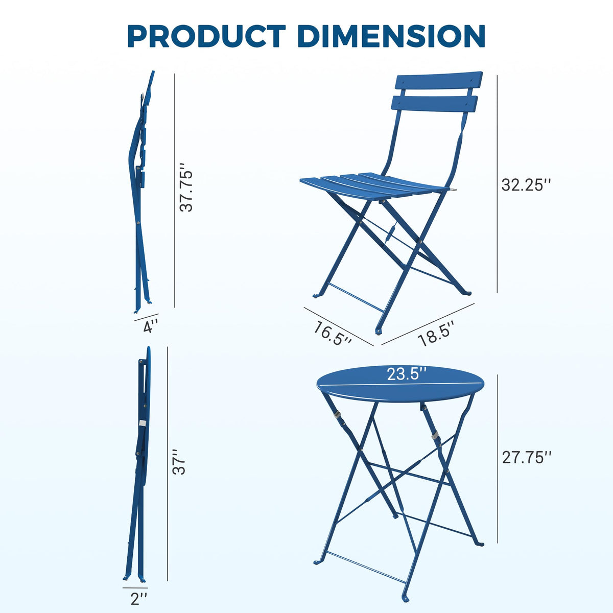 Grand patio 3-Piece Folding Patio Bistro Set Outdoor Porch, Peacock Blue