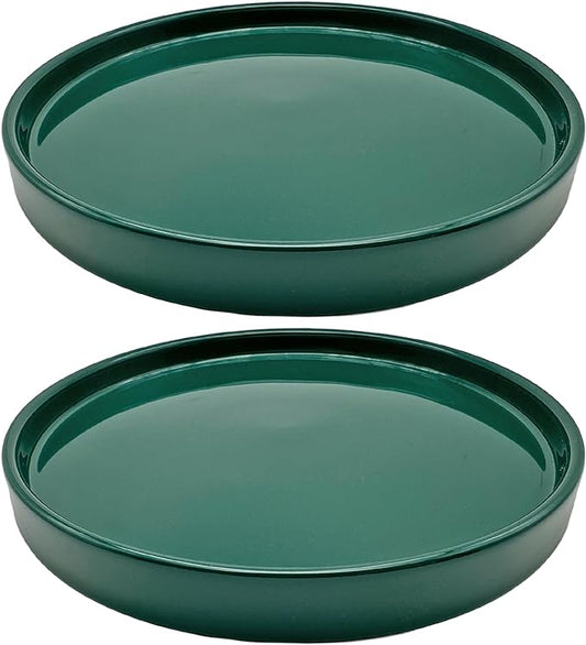 2 Pack Ceramic Plant Saucer Pot Tray 7 Inch, Planter Saucers 4 5 6 7 8 9 10 11 12 13 Inch for Indoors Outdoor, Durable Sturdy Flower Drainage drip Water Tray for Glazed Pots Base (7 Inch-Green)