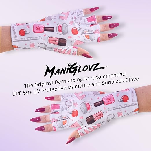 ManiGlovz - The Original UPF 50+ UV Light Protective Nail Gloves and Anti UV Fingerless Gel Manicure Gloves for Women, Also Provides Sun Protection